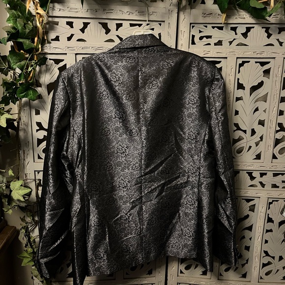 MIGUEL WILSON (MENS 56) (WOMENS 16/18) BLACK & GREY SLICK FLORAL JACQUARD BLAZER - Picture 8 of 12